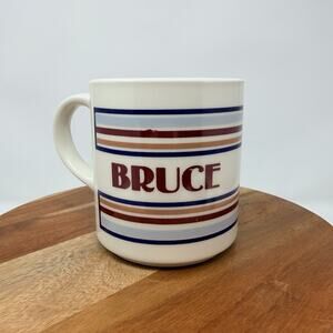 Vintage MT Clemens Pottery coffee mug cup Blue Red Ivory stripes BRUCE Read RARE